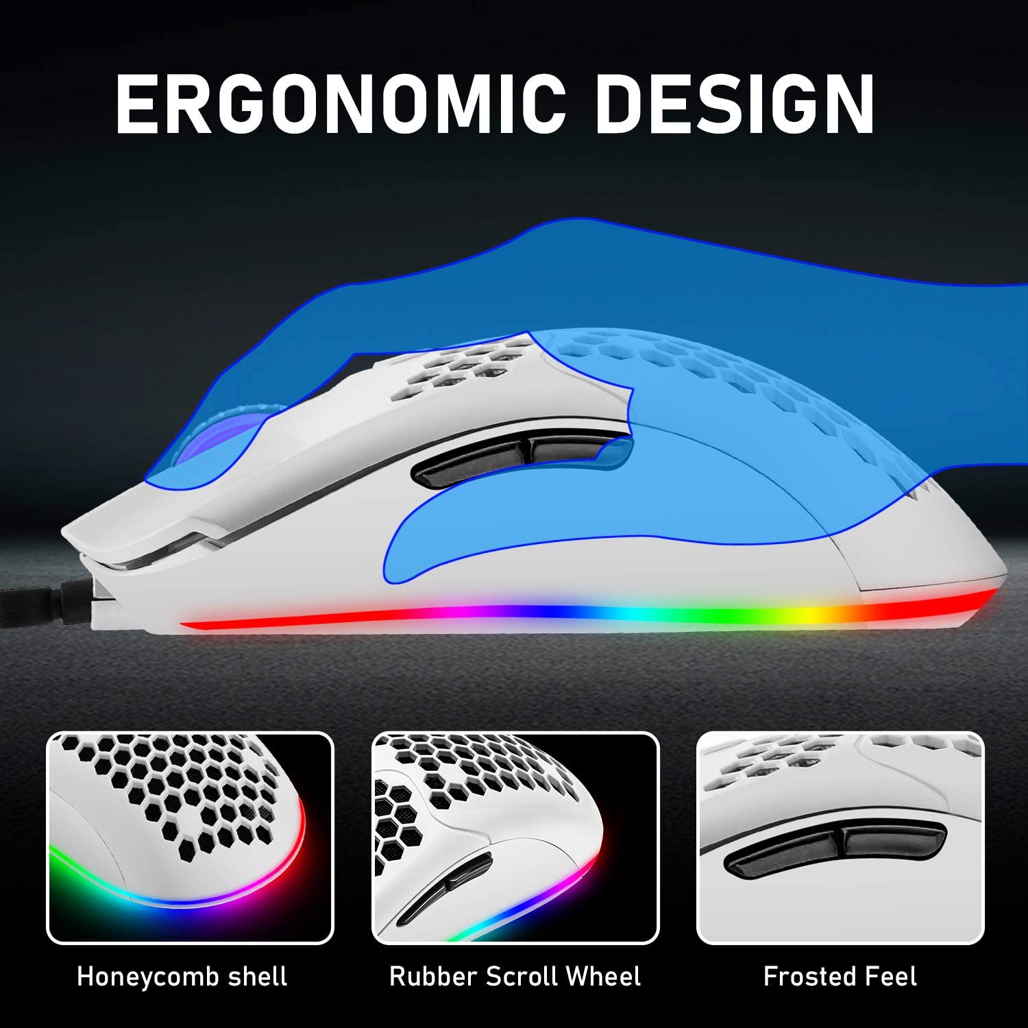 ZIYOU LANG M1 Wired Lightweight Gaming Mouse,6 RGB Backlit with 7 Buttons Programmable, Adjustable 6400DPI ,Ultralight Honeycomb Shell