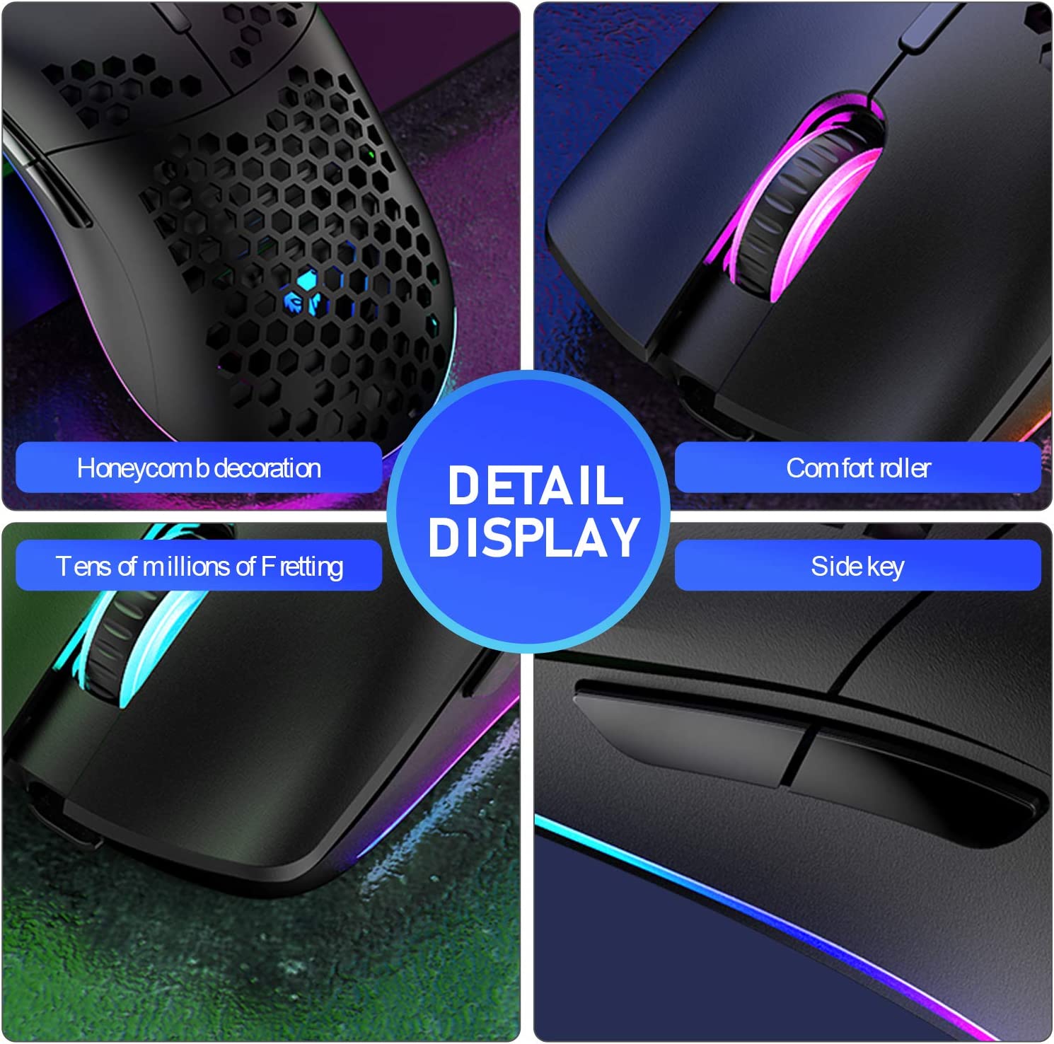 ZIYOU LANG XYH80 Wireless 2.4G Lightweight Mouse, 7 Button ,11 Chroma RGB Backlit,  Rechargeable, Honeycomb Shell Ultralight , 3200 DPI