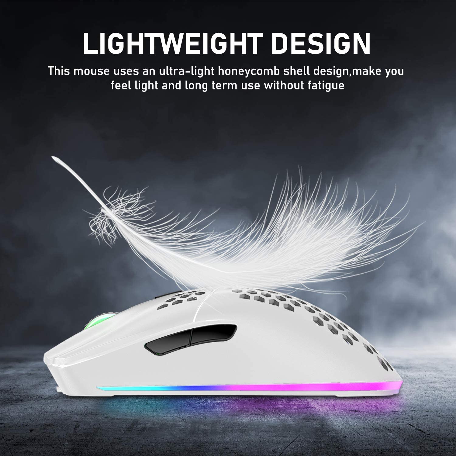 ZIYOU LANG XYH80 Wireless 2.4G Lightweight Mouse, 7 Button ,11 Chroma RGB Backlit,  Rechargeable, Honeycomb Shell Ultralight , 3200 DPI