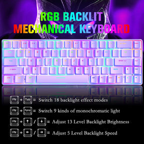 ZIYOU LANG T8 60% Mechanical Mini Gaming Keyboard Compact Type C Wired 68 Keys LED Backlit USB Waterproof Keyboard 18 Chroma RGB