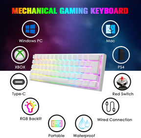 MAGIC-REFINER MK25 PRO UK Layout 60% Mechanical Keyboard, 14 RGB Backlit, Dye-Sublimation Keycap, for PC, White Grey (Red Switch)