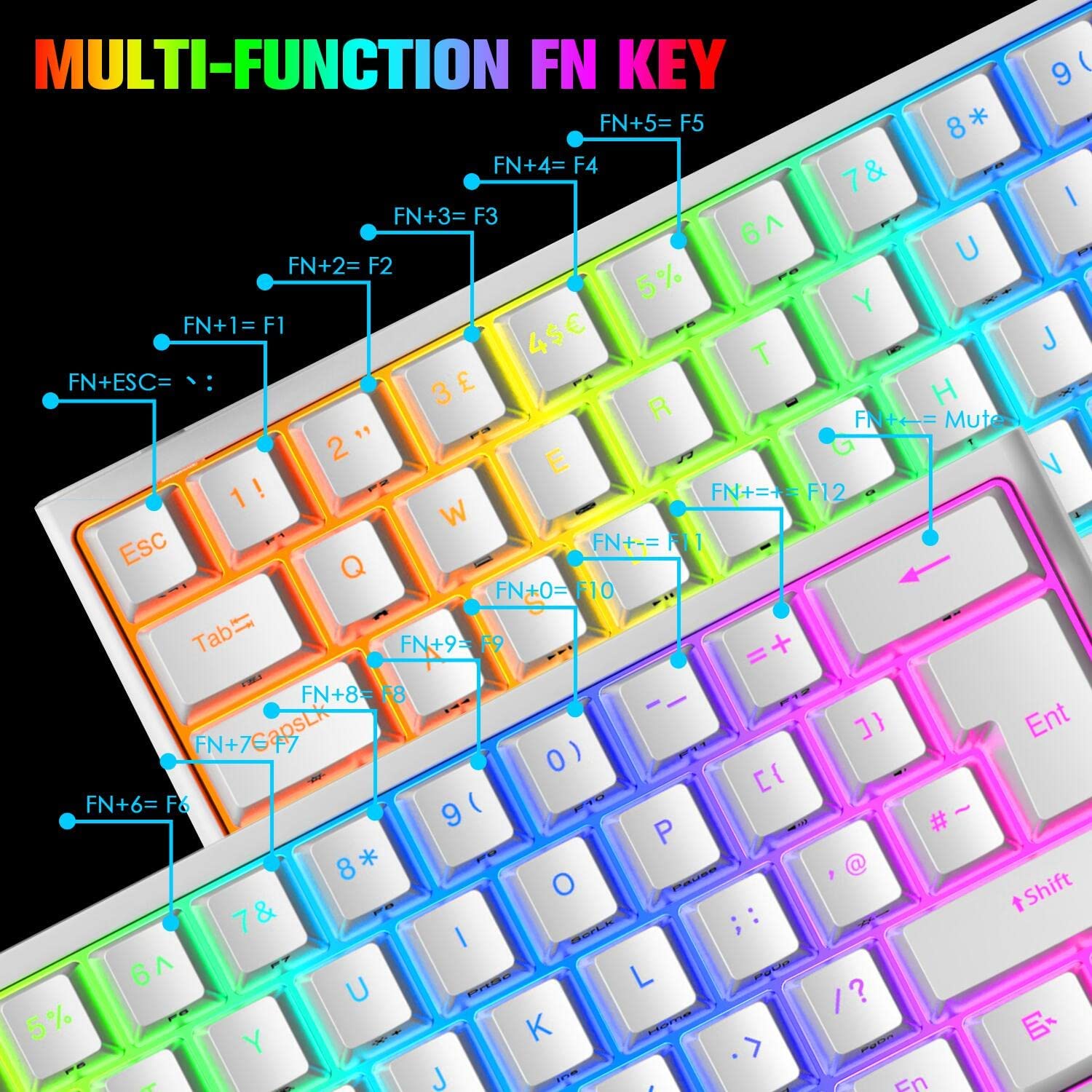 MAGIC-REFINER MK25 PRO UK Layout 60% Mechanical Keyboard, 14 RGB Backlit, Dye-Sublimation Keycap, for PC, White Grey (Red Switch)