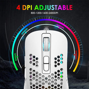 MAMBASNAKE 383 Lightweight Wired Mouse, USB Optical Computer Mice with RGB Backlit, 4 Adjustable DPI Up to 2400, Honeycomb Shell