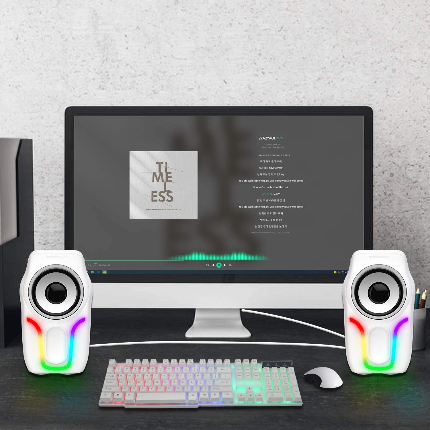 MAMBASNAKE CS-225 Stereo Volume Control Gaming Computer Speakers with 6 RGB Backlit Effect,USB Powered Wired Laptop Speakers with 3.5mm