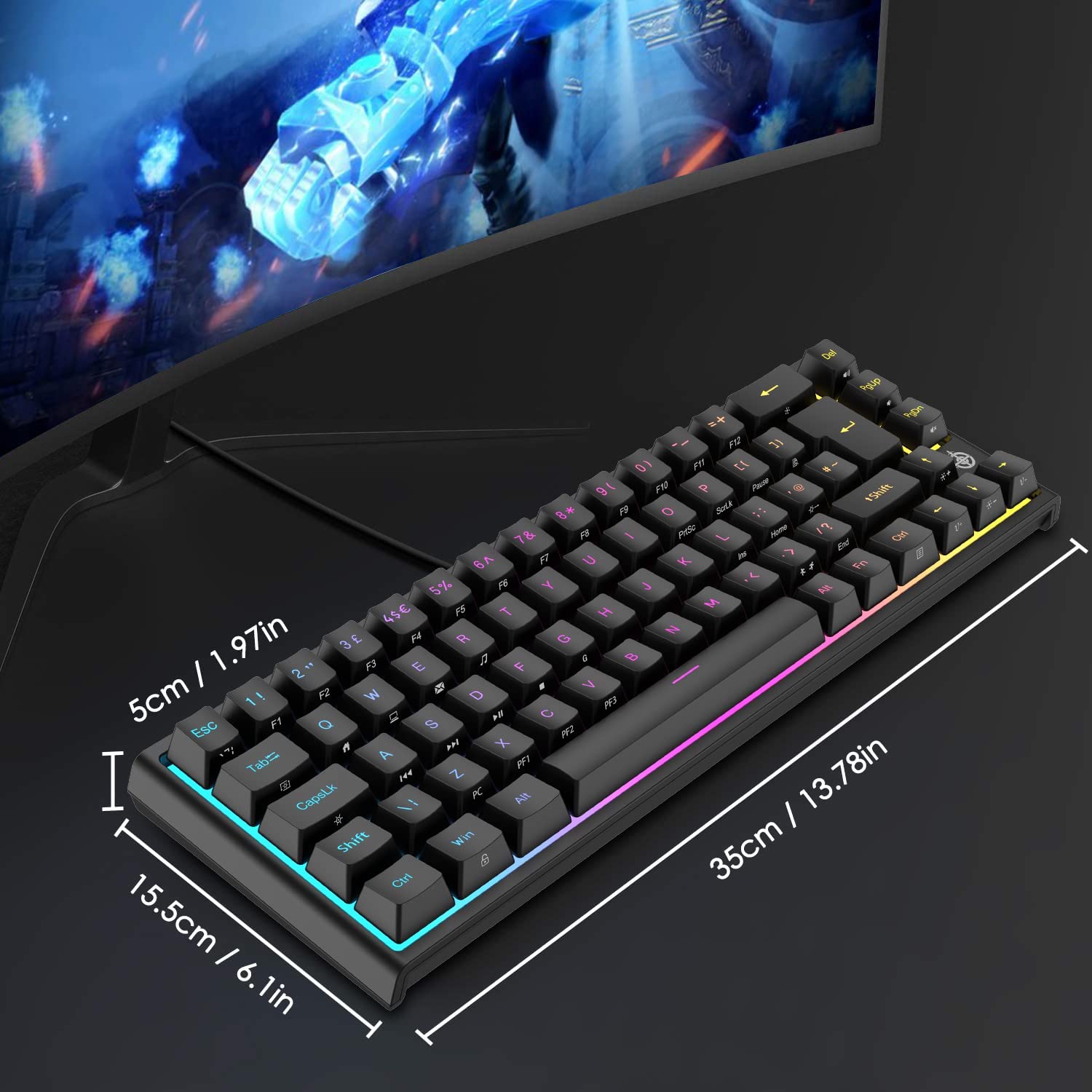 MAGIC-REFINER MK26 60% Gaming Keyboard,RGB Chroma Backlit Wried Ultra-Compact Mini Mechanical Keyboard 68 Key for PC, MAC, PS4