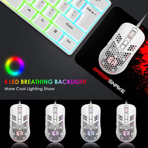 MAMBASNAKE 383 Lightweight Wired Mouse, USB Optical Computer Mice with RGB Backlit, 4 Adjustable DPI Up to 2400, Honeycomb Shell