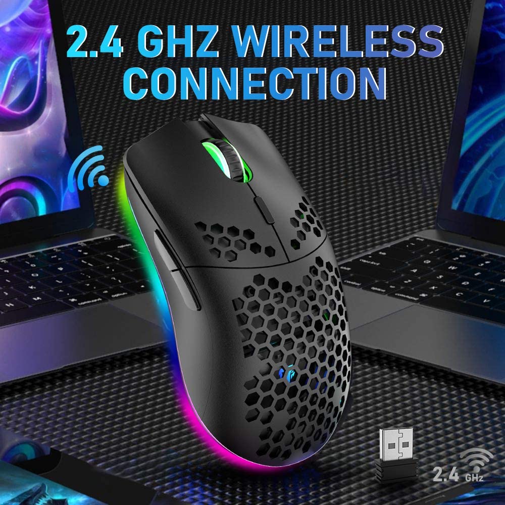 ZIYOU LANG XYH80 Wireless 2.4G Lightweight Mouse, 7 Button ,11 Chroma RGB Backlit,  Rechargeable, Honeycomb Shell Ultralight , 3200 DPI