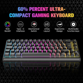 MAGIC-REFINER MK26 60% Gaming Keyboard,RGB Chroma Backlit Wried Ultra-Compact Mini Mechanical Keyboard 68 Key for PC, MAC, PS4