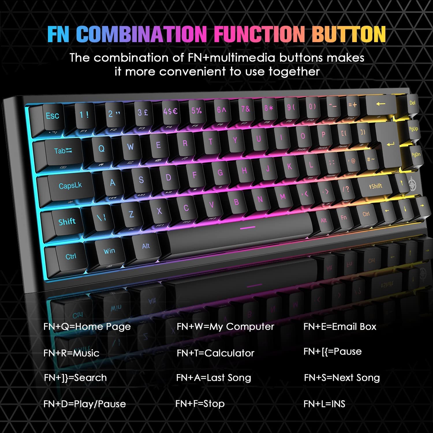 MAGIC-REFINER MK26 60% Gaming Keyboard,RGB Chroma Backlit Wried Ultra-Compact Mini Mechanical Keyboard 68 Key for PC, MAC, PS4