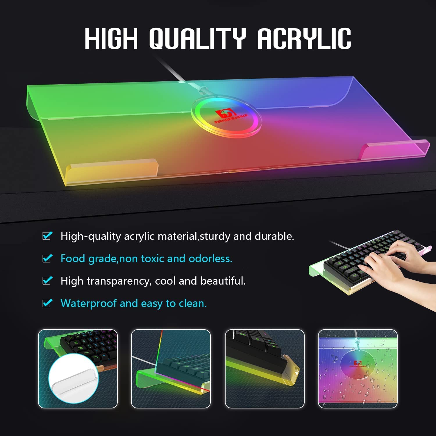 Premium Acrylic Computer Keyboard Stand, 366 Kinds RGB LED Backlit Keyboard Tray,Gaming Keyboard USB Interface Keyboard Stand