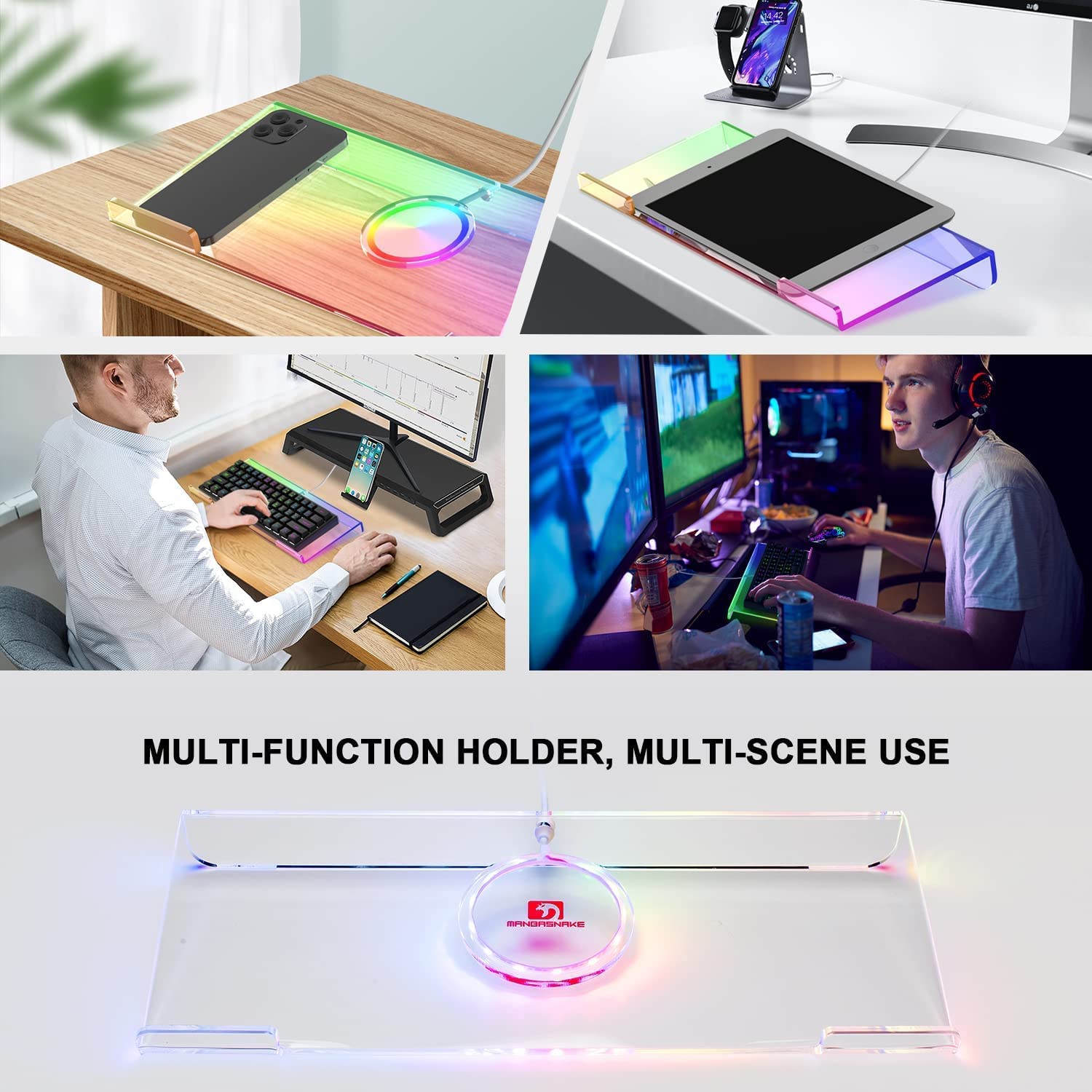 Premium Acrylic Computer Keyboard Stand, 366 Kinds RGB LED Backlit Keyboard Tray,Gaming Keyboard USB Interface Keyboard Stand