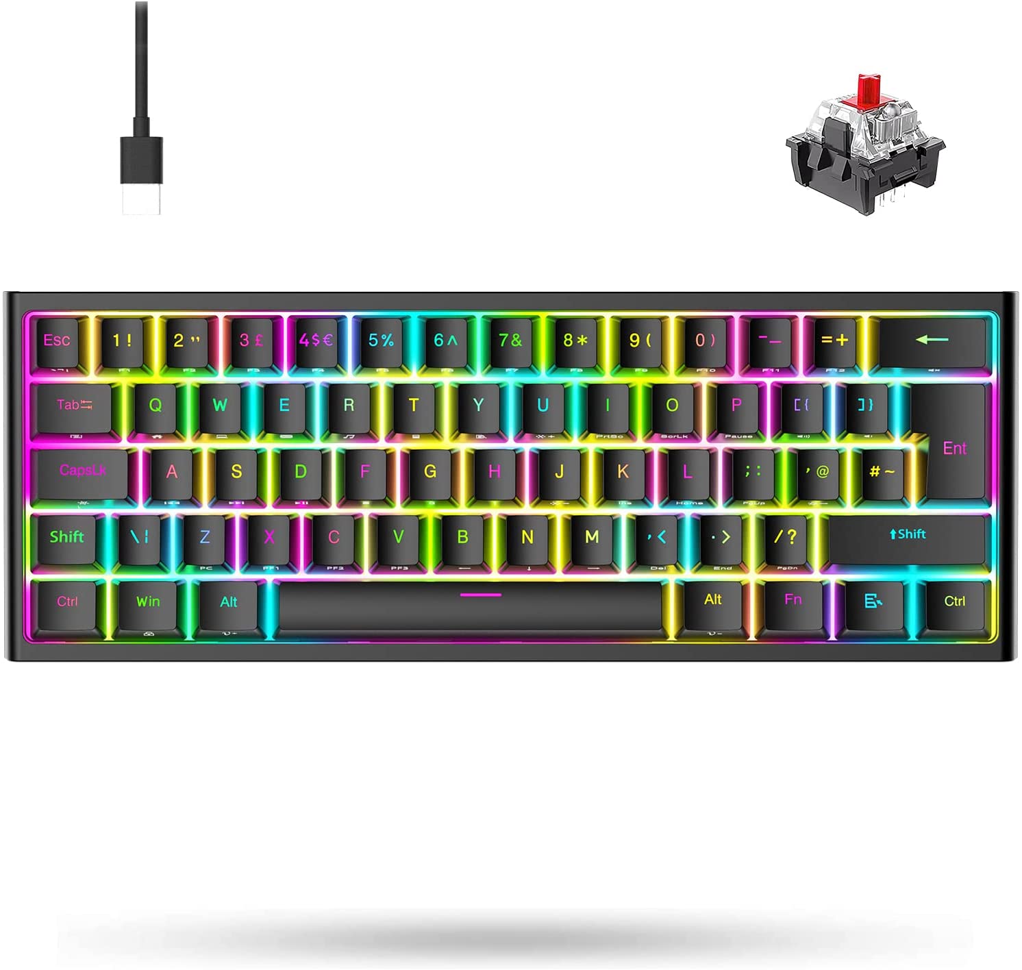 MAGIC-REFINER MK25 PRO UK Layout 60% Mechanical Keyboard, 14 RGB Backlit, Dye-Sublimation Keycap, for PC, White Grey (Red Switch)