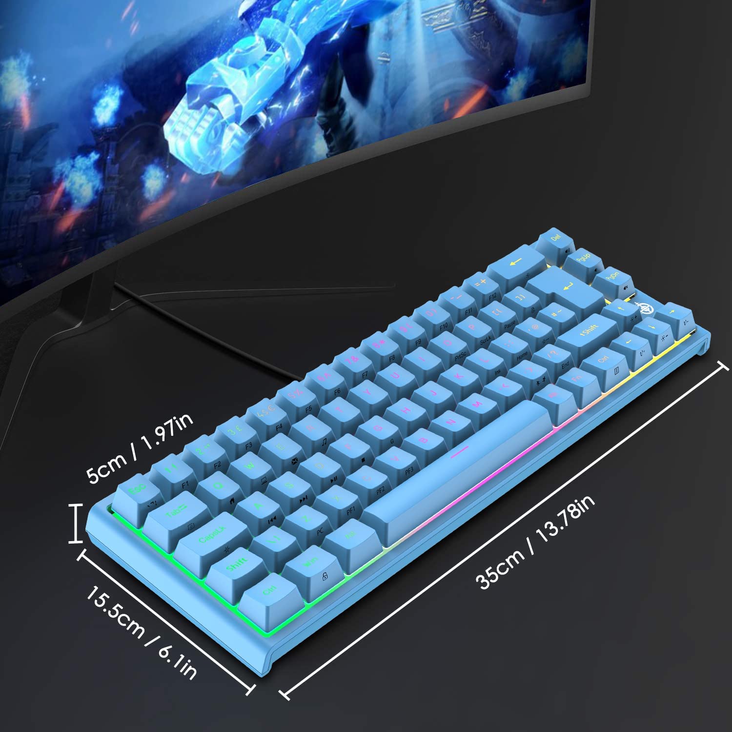 MAGIC-REFINER MK26 60% Gaming Keyboard,RGB Chroma Backlit Wried Ultra-Compact Mini Mechanical Keyboard 68 Key for PC, MAC, PS4