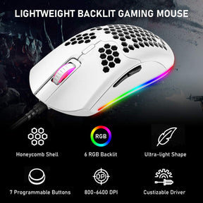 ZIYOU LANG M1 Wired Lightweight Gaming Mouse,6 RGB Backlit with 7 Buttons Programmable, Adjustable 6400DPI ,Ultralight Honeycomb Shell