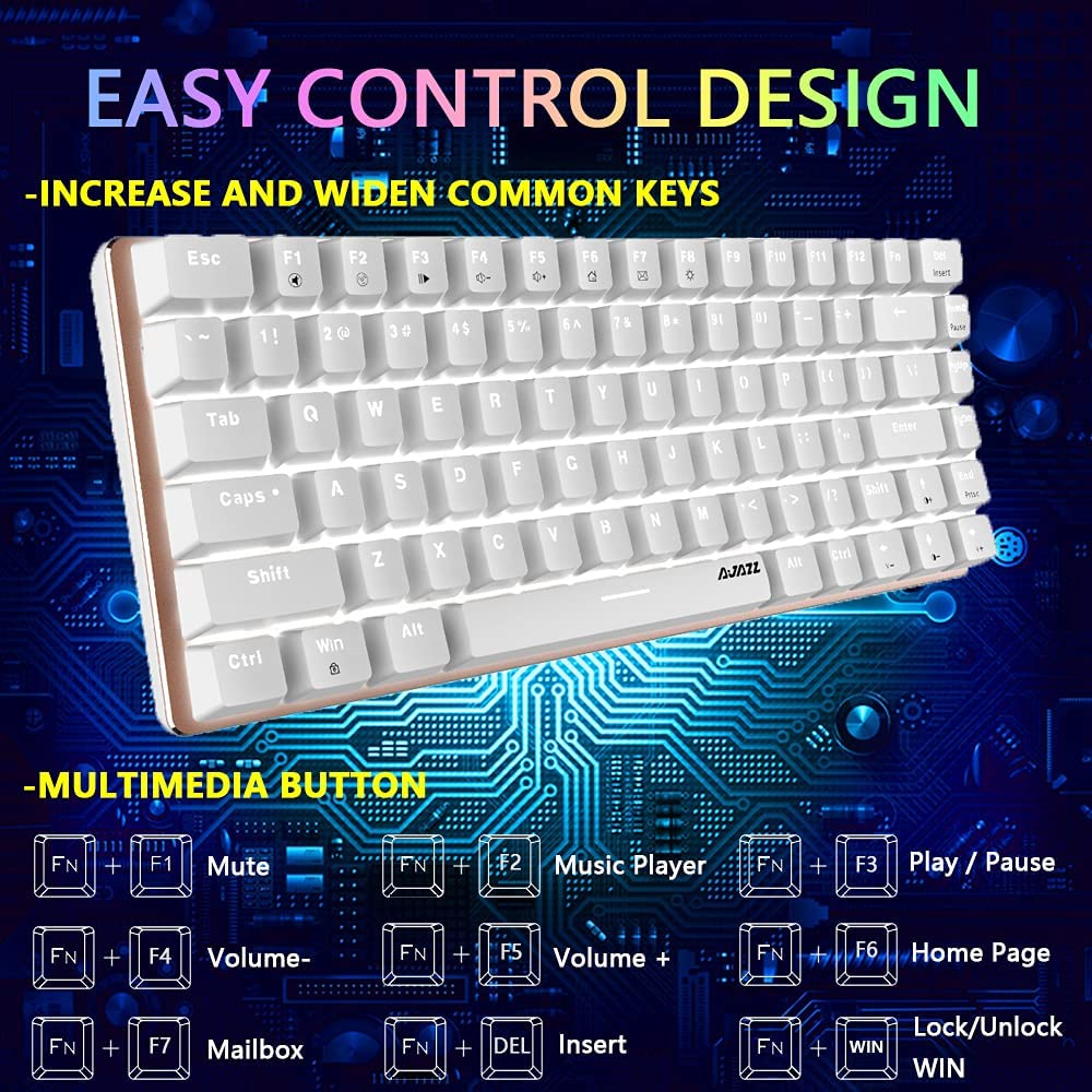 AJAZZ AK33 Gaming Mechanical Keyboard Type-C Computer Keyboard with Rainbow LED Backlit 82keys Anti-ghosting, Blue Switch