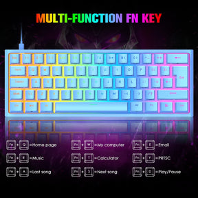 MAGIC-REFINER MK25 PRO UK Layout 60% Mechanical Keyboard, 14 RGB Backlit, Dye-Sublimation Keycap, for PC, White Grey (Red Switch)