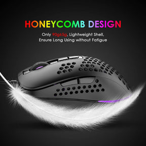 MAMBASNAKE 383 Lightweight Wired Mouse, USB Optical Computer Mice with RGB Backlit, 4 Adjustable DPI Up to 2400, Honeycomb Shell