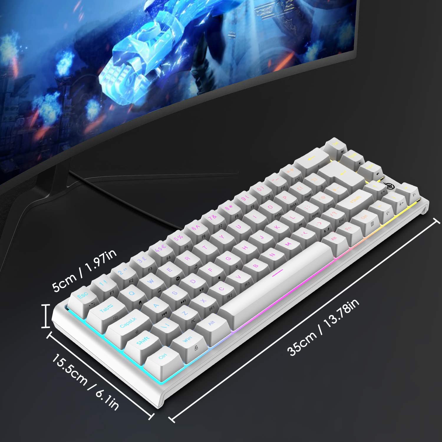 MAGIC-REFINER MK26 60% Gaming Keyboard,RGB Chroma Backlit Wried Ultra-Compact Mini Mechanical Keyboard 68 Key for PC, MAC, PS4