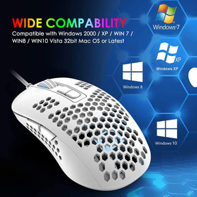 MAMBASNAKE 383 Lightweight Wired Mouse, USB Optical Computer Mice with RGB Backlit, 4 Adjustable DPI Up to 2400, Honeycomb Shell