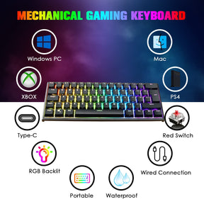 MAGIC-REFINER MK25 PRO UK Layout 60% Mechanical Keyboard, 14 RGB Backlit, Dye-Sublimation Keycap, for PC, White Grey (Red Switch)