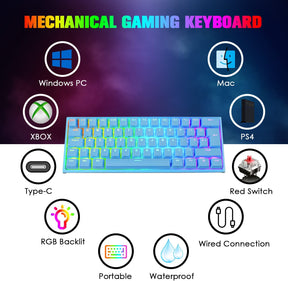 MAGIC-REFINER MK25 PRO UK Layout 60% Mechanical Keyboard, 14 RGB Backlit, Dye-Sublimation Keycap, for PC, White Grey (Red Switch)