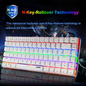 AJAZZ AK33 Gaming Mechanical Keyboard Type-C Computer Keyboard with Rainbow LED Backlit 82keys Anti-ghosting, Blue Switch