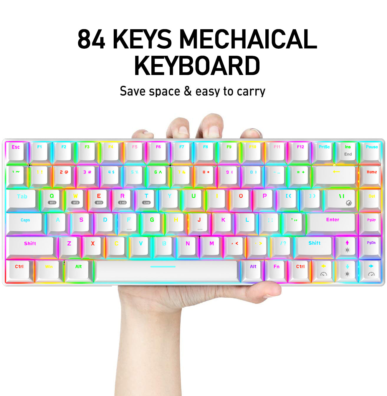 XINMENG XM84 84 Keys 3 Modes Mechanical Keyboard, Bluetooth 5.0/Wireless 2.4G/Wired, Rechargeable 3000mAh Battery, 20 LED Backlit Mode