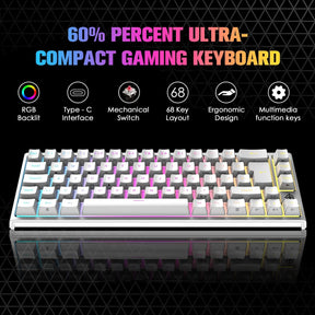 MAGIC-REFINER MK26 60% Gaming Keyboard,RGB Chroma Backlit Wried Ultra-Compact Mini Mechanical Keyboard 68 Key for PC, MAC, PS4