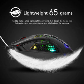 MAMBASNAKE M5 Wired Lightweight Gaming Mouse,26 RGB Backlit Mice with 7 Buttons Programmable Driver,PAW3325 12000DPI Mice, Honeycomb Shell