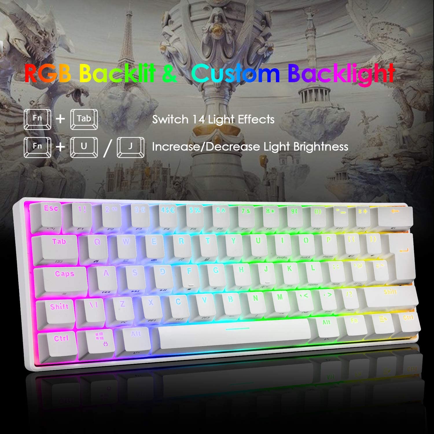 MAGIC-REFINER MK21 60% True Mechanical Gaming Keyboard UK Layout Type C Wired 62 Keys 14 Chroma RGB Backlight Keyboard Full Anti-ghosting