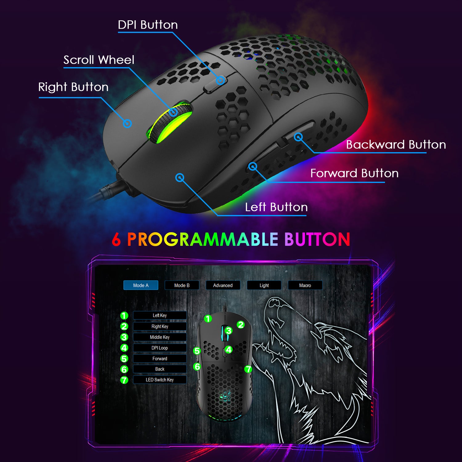 ZIYOU LANG T2 Gaming Keyboard and Mouse, Mechanical Feel Keyboard,RGB 6400 DPI Lightweight Gaming Mouse for Windows PC Gamers