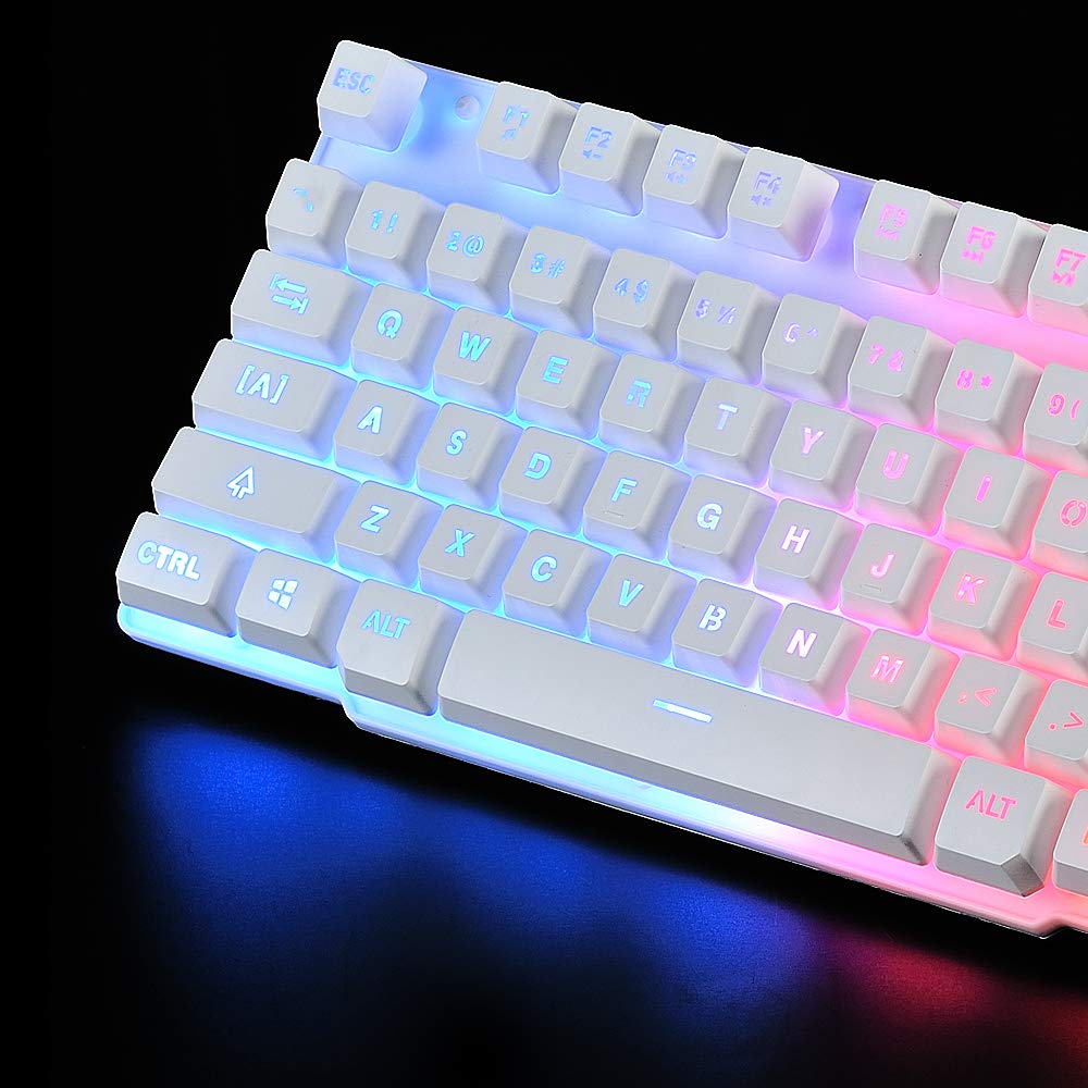 KUIYN T6 Wired Mechanical Feel Gaming Keyboard Rainbow LED 104 Keys USB illuminated light up+2400DPI 6 Buttons Optical Gaming Mouse Mice+Mouse Pad