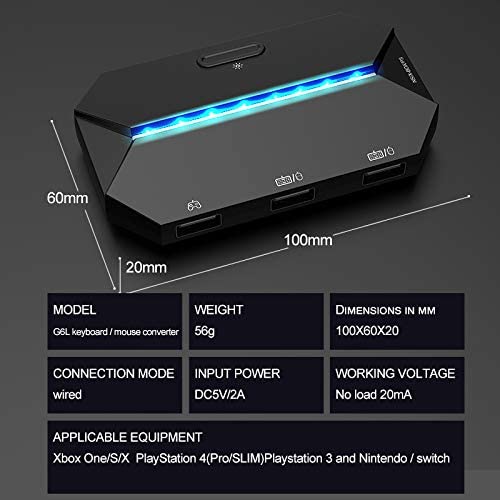 G6L RGB Backlit Gaming Controller Converter, TYPE-C USB Keyboard and Mouse LED Adapter/Converter for PS4/Xbox One/Xbox 360/Nintendo Switch/PS3(Black)