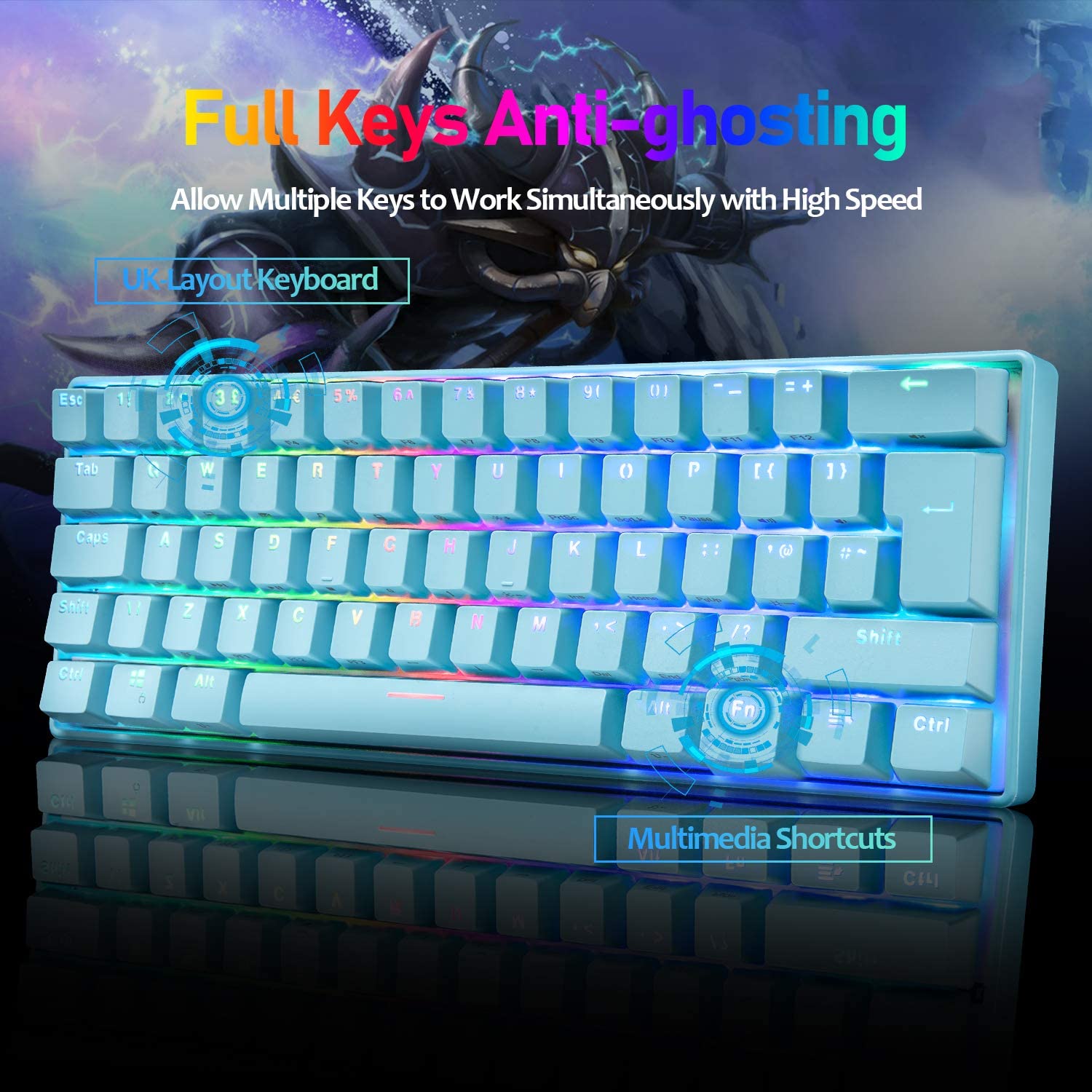 MAGIC-REFINER MK21 60% True Mechanical Gaming Keyboard UK Layout Type C Wired 62 Keys 14 Chroma RGB Backlight Keyboard Full Anti-ghosting