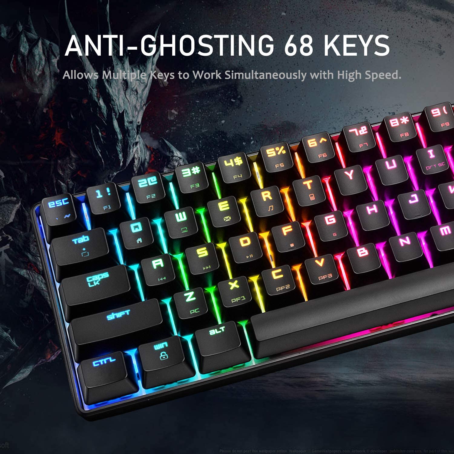 MAGIC-REFINER MK14 60% Mechanical Gaming Keyboard Type C Wired 68 Keys LED illuminated 18 Chroma RGB Lighting Clicky Switches Anti-ghosting