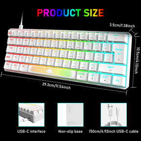 ZIYOU LANG T60RGB Mechanical Gaming Keyboard, 60% Compact 62 Key USB C Wired RGB Backlit LED Backlight Ergonomic Gaming Keyboard