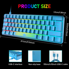 ZIYOU LANG T60RGB Mechanical Gaming Keyboard, 60% Compact 62 Key USB C Wired RGB Backlit LED Backlight Ergonomic Gaming Keyboard