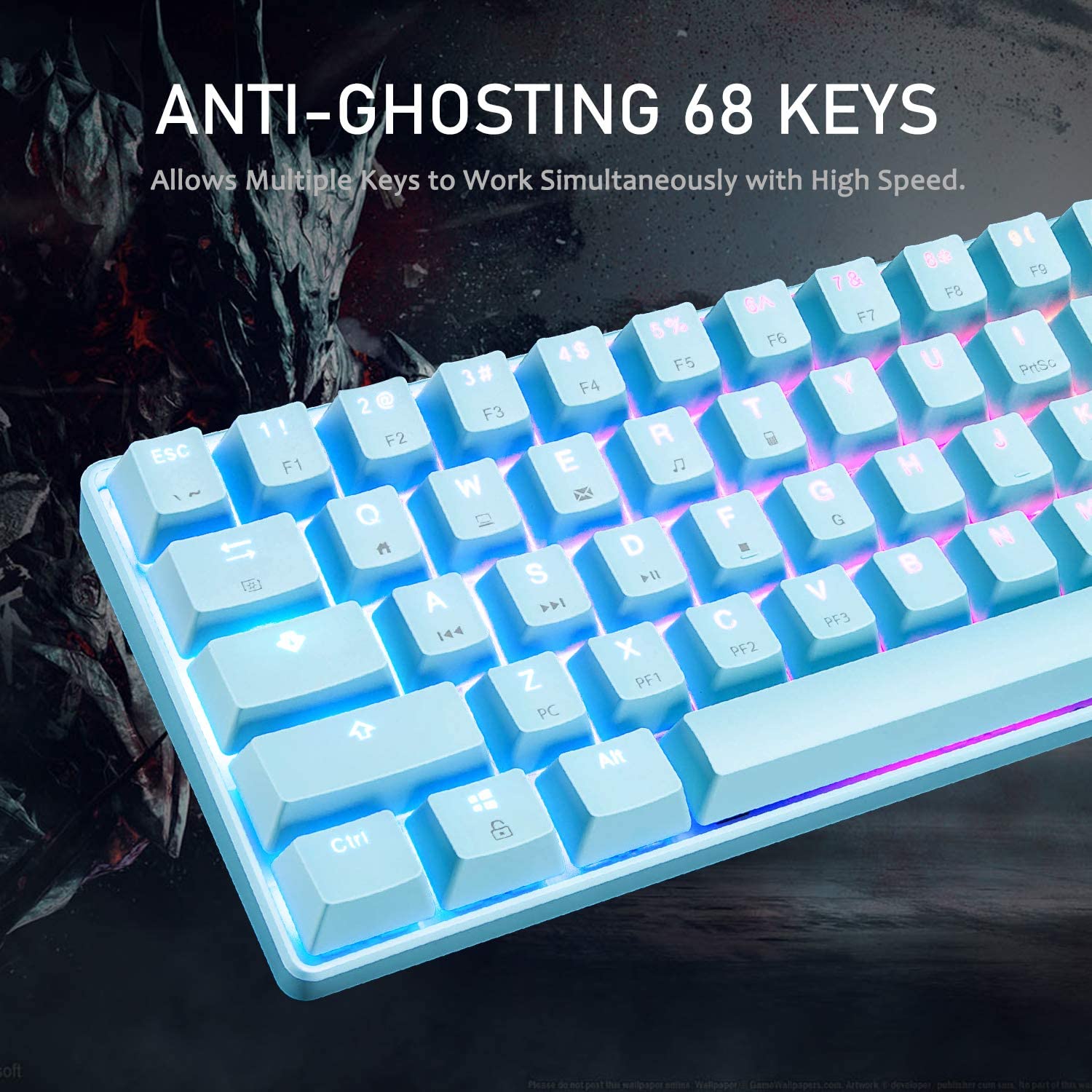 MAGIC-REFINER MK14 60% Mechanical Gaming Keyboard Type C Wired 68 Keys LED illuminated 18 Chroma RGB Lighting Clicky Switches Anti-ghosting