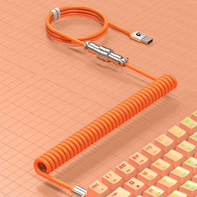 MAMBASNAKE Coiled Gaming Keyboard Cable, Pro Custom USB-C Cable for Mechanical Keyboard, TPU Spring Type-C Cable with Metal Aviation Connector