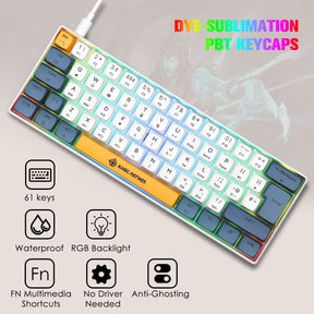 MAGIC-REFINER MK21 UK Layout 60% Mechanical Gaming Keyboard Mini Compact Wired Type C Dye-Sublimation PBT USB Water-resistant 14 Chroma RGB Illuminated