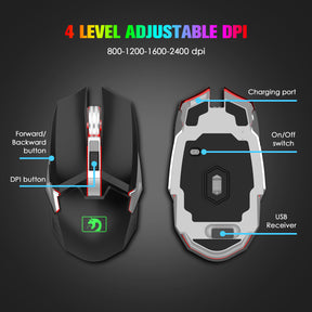 MAMBASNAKE K620 Wireless Gaming Keyboard & Mouse Combo,Mechanical Feel 100% Light Up Keyboard 4800mAh Rechargeable+PC Gaming Mice