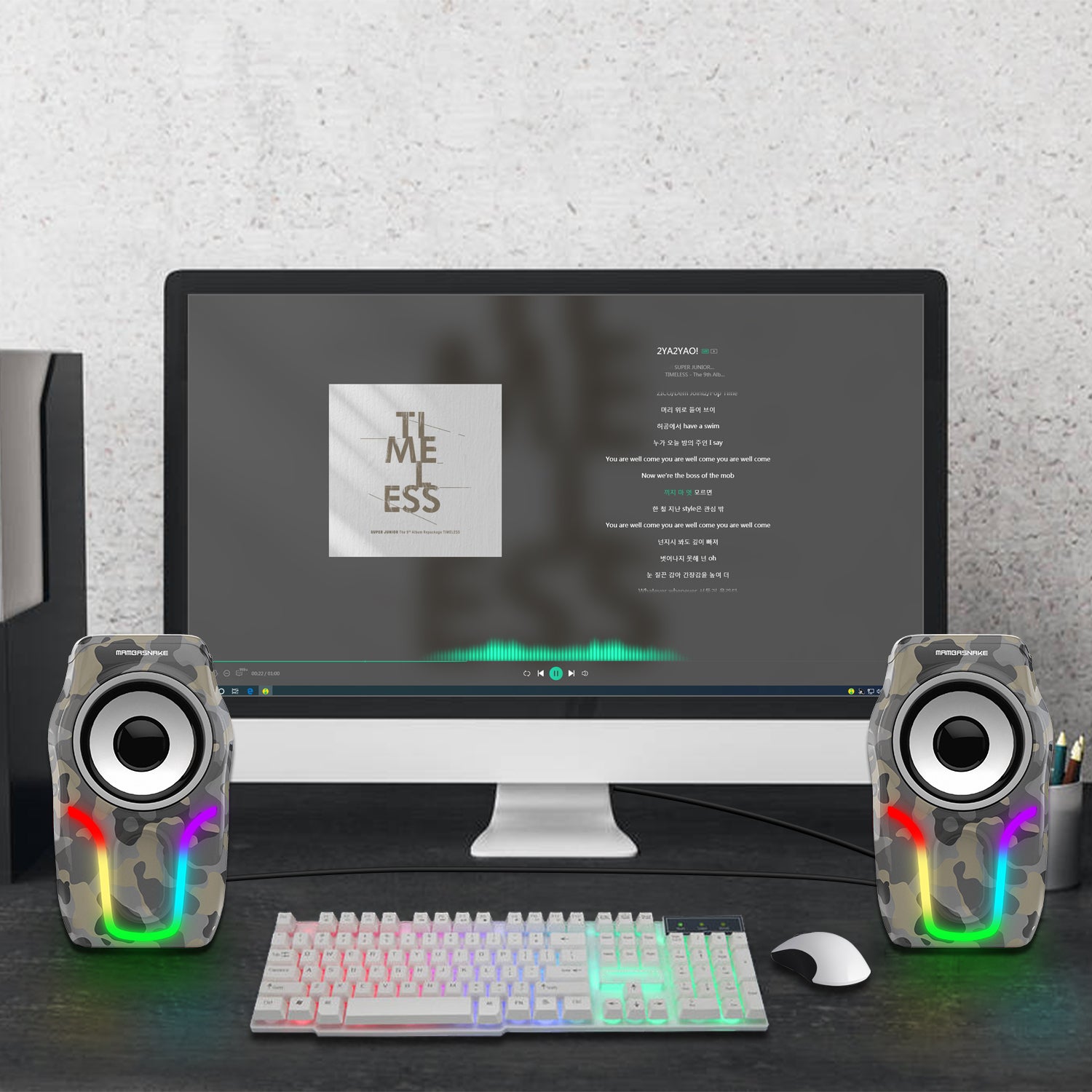 MAMBASNAKE CS-225 Stereo Volume Control Gaming Computer Speakers with 6 RGB Backlit Effect,USB Powered Wired Laptop Speakers with 3.5mm