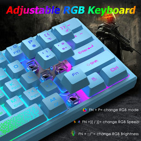 ZIYOU LANG K61 - 60% Compact Gaming Keyboard and Mouse Set UK Layout Ultralight 12000 DPI Breathable LED Honeycomb Shell Mouse