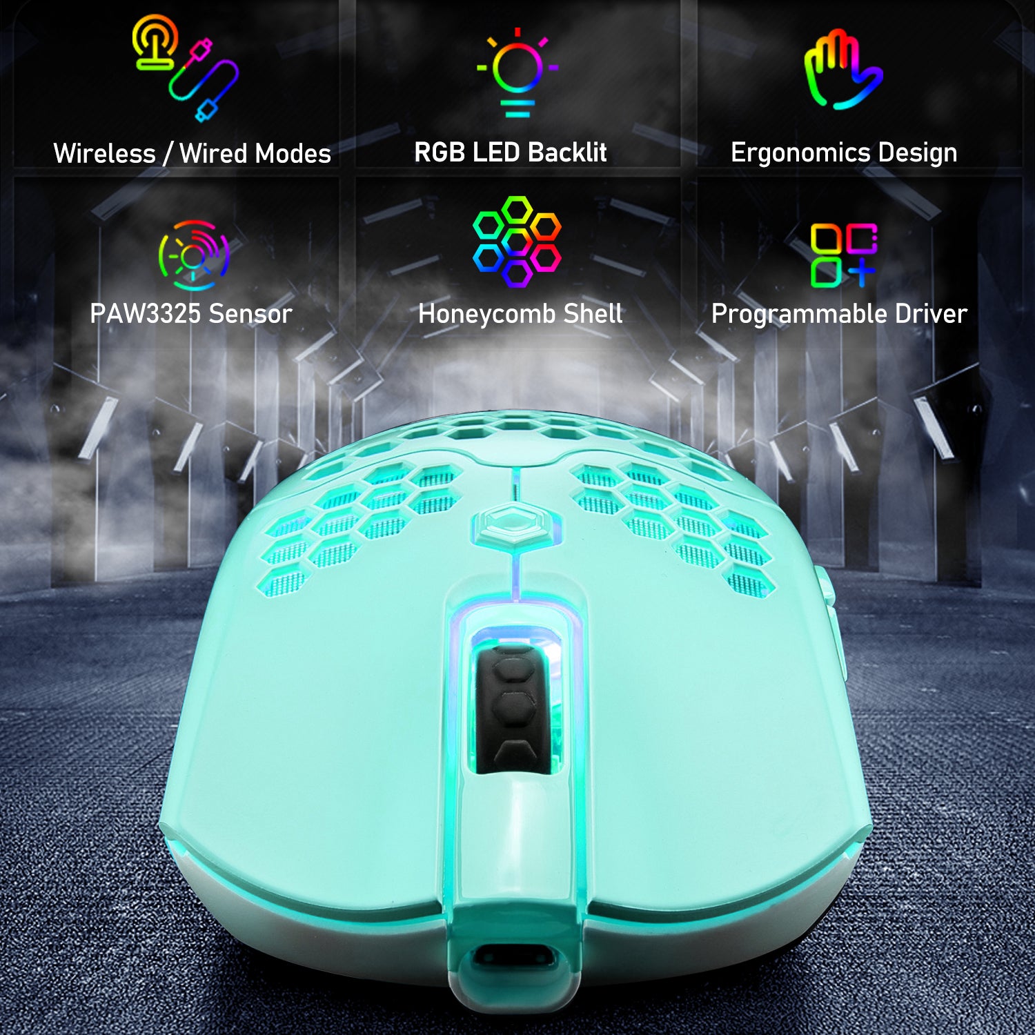 ZIYOU LANG X2 Wireless/ Wired Gaming Mouse,16 RGB Backlit Ultralight Honeycomb Shell with Programmable Driver,Rechargeable 800mA,12000 DPI