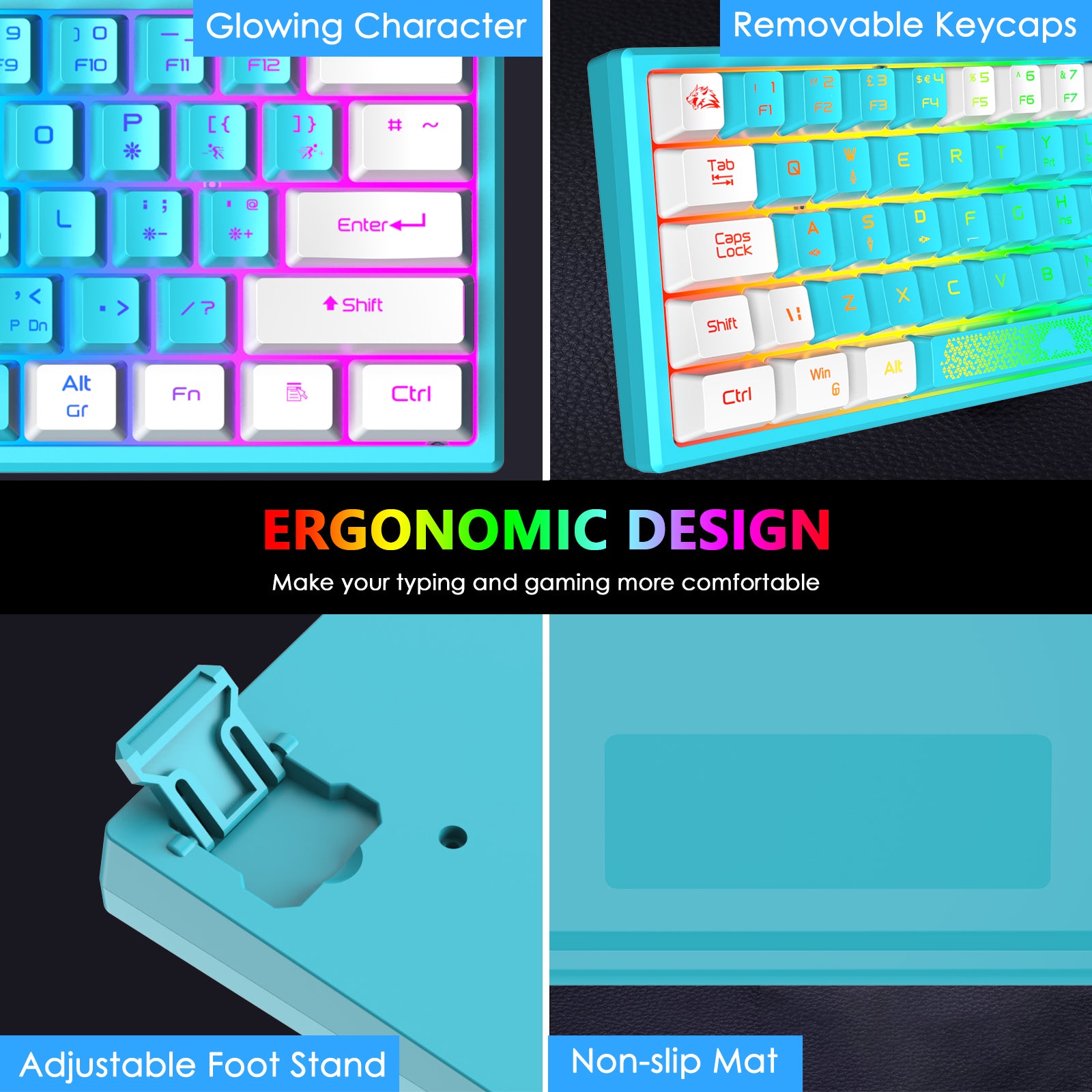 ZIYOU LANG K61 - 60 Percent Compact Gaming Keyboard UK Layout Ultralight LED Backlit Mechanical Feel PS4 Laptop PC Accessories