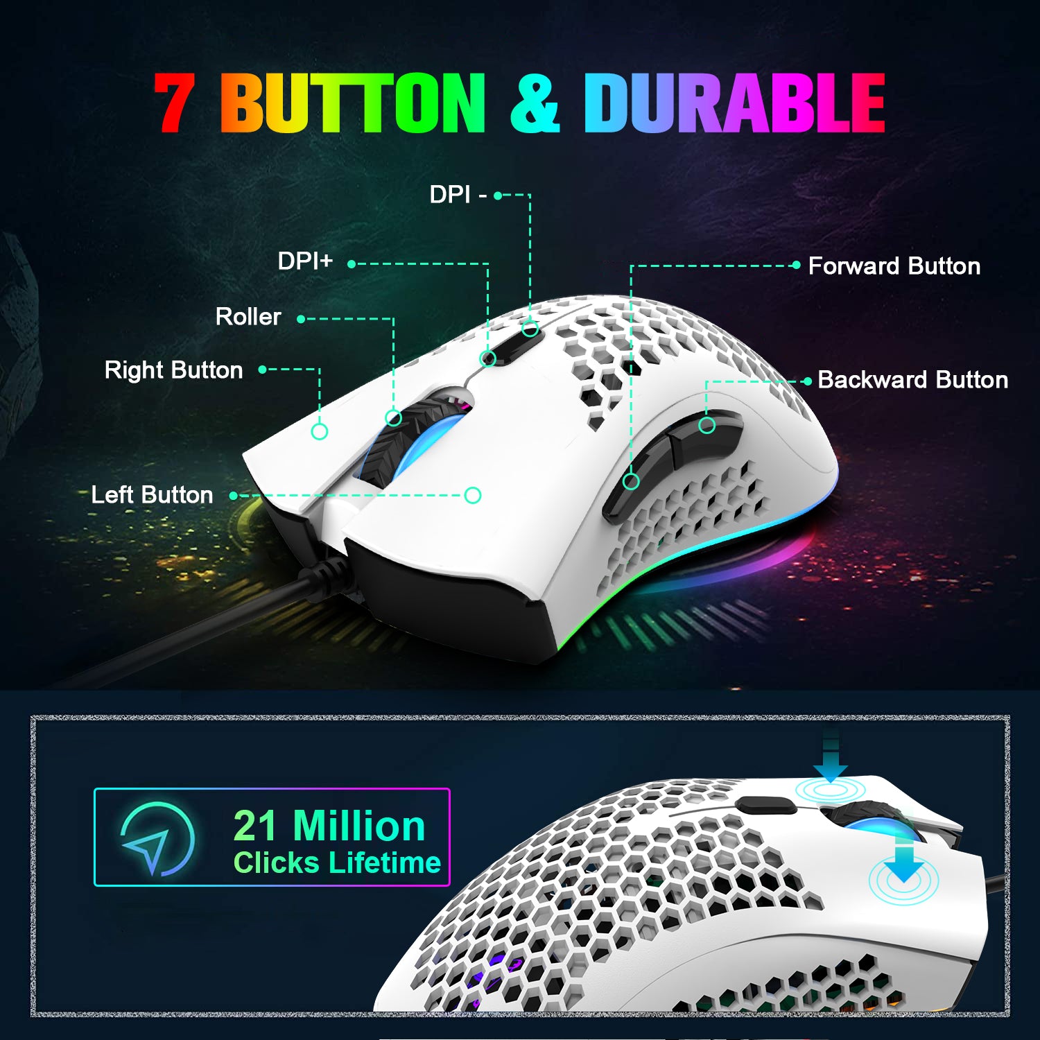 ZIYOU LANG K61 - 60% Compact Gaming Keyboard and Mouse Set UK Layout Ultralight 12000 DPI Breathable LED Honeycomb Shell Mouse