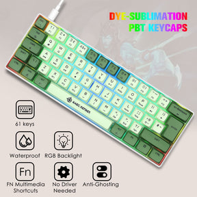 MAGIC-REFINER MK21 UK Layout 60% Mechanical Gaming Keyboard Mini Compact Wired Type C Dye-Sublimation PBT USB Water-resistant 14 Chroma RGB Illuminated