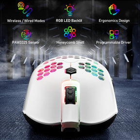 ZIYOU LANG X2 Wireless/ Wired Gaming Mouse,16 RGB Backlit Ultralight Honeycomb Shell with Programmable Driver,Rechargeable 800mA,12000 DPI