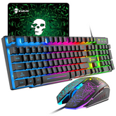 KUIYN T6 Wired Mechanical Feel Gaming Keyboard Rainbow LED 104 Keys USB illuminated light up+2400DPI 6 Buttons Optical Gaming Mouse Mice+Mouse Pad