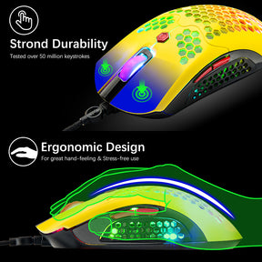 MAMBASNAKE M5 Wired Lightweight Gaming Mouse,26 RGB Backlit Mice with 7 Buttons Programmable Driver,PAW3325 12000DPI Mice, Honeycomb Shell